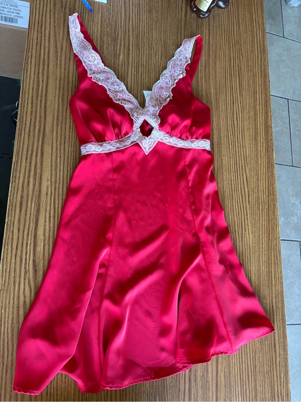 wild fable Red Chemise with Cream Lace Trim